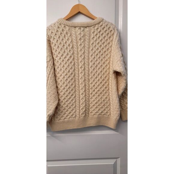 Irish 100% Wool Arancrafts Cream White Cable Knit Button Cardigan Sweater Sz. M - Picture 7 of 10